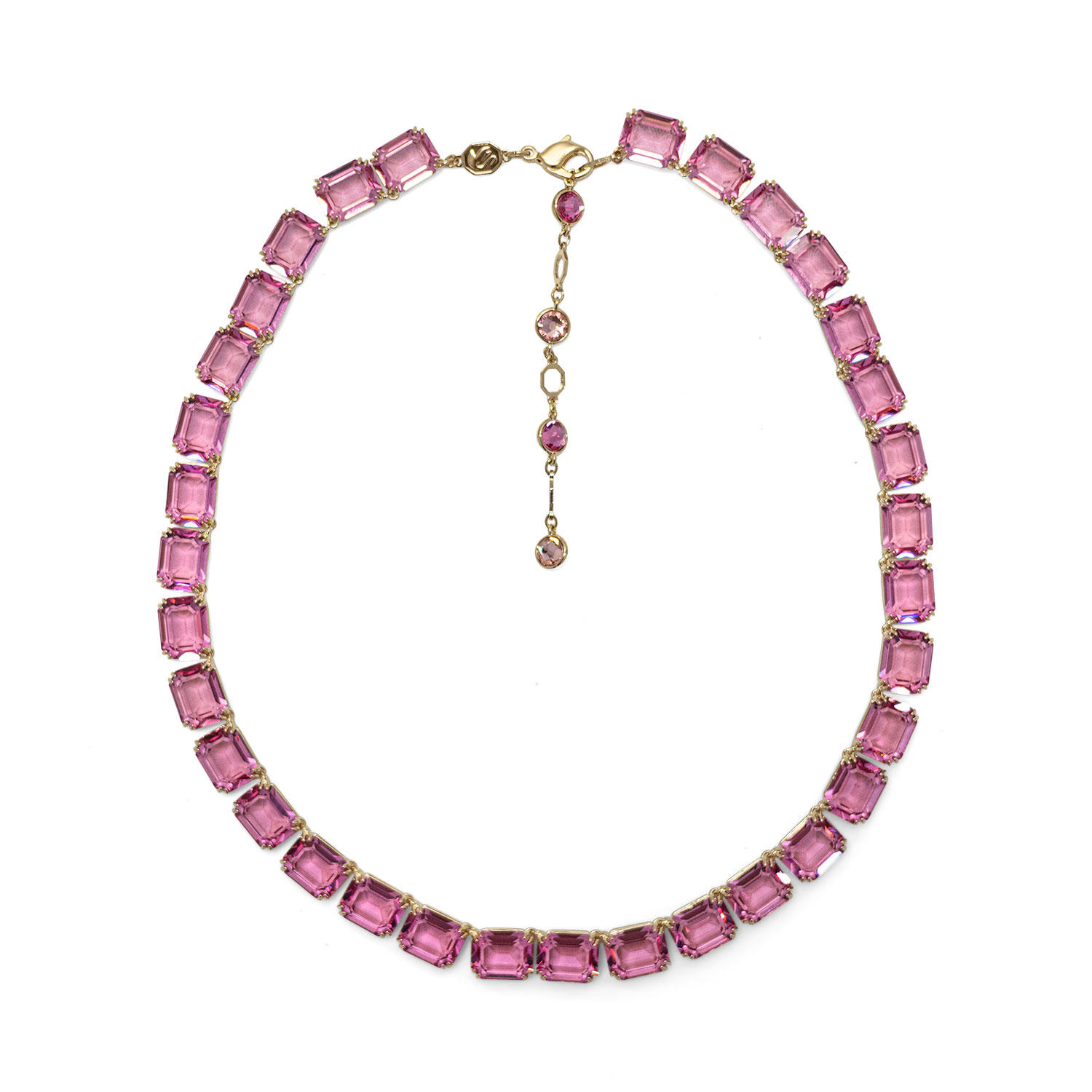 Pink Crystal Octagon Cut Millenia Tennis Necklace