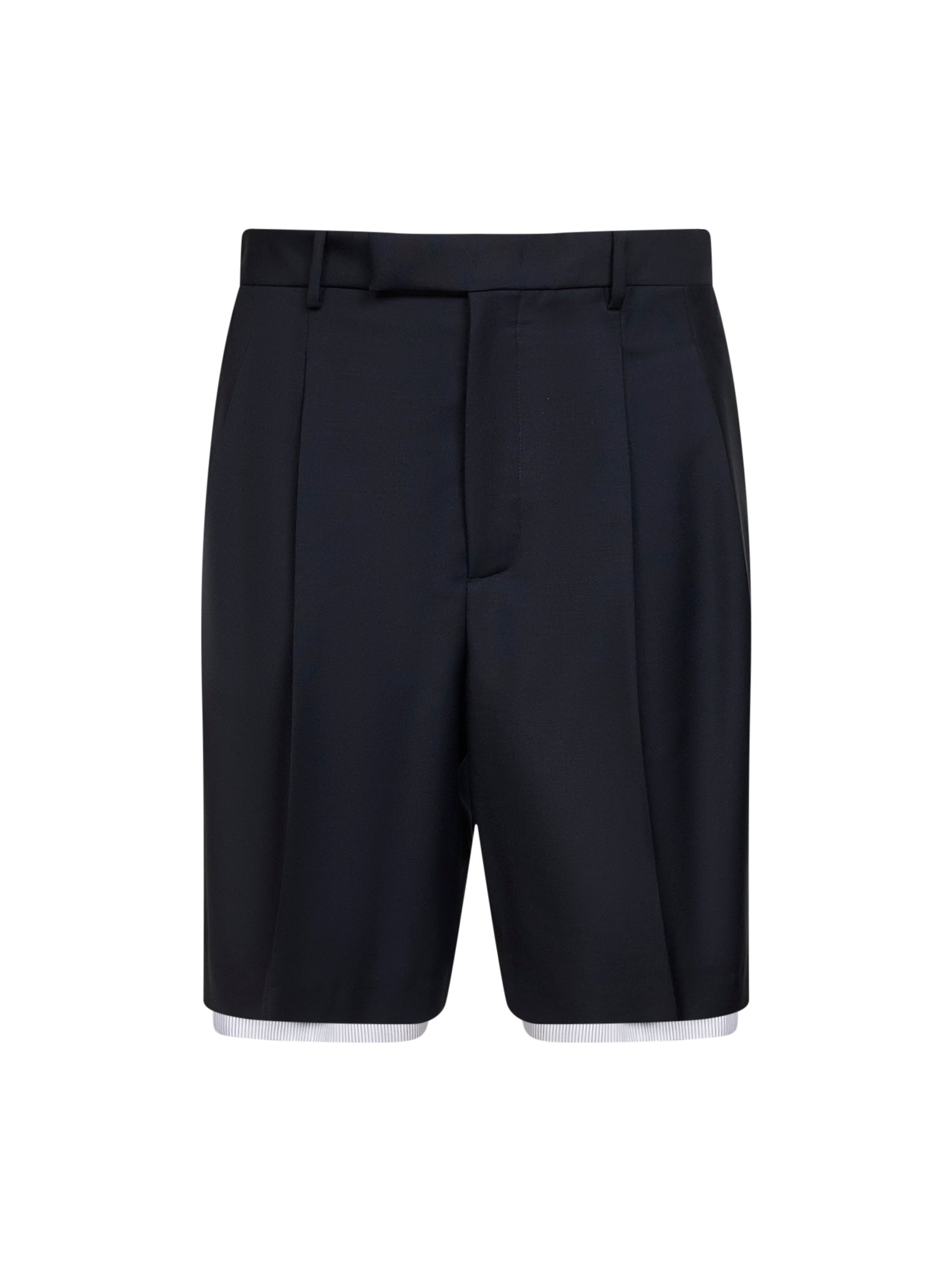 Virgin Wool and Mohair Canvas Bermuda Shorts — Blue