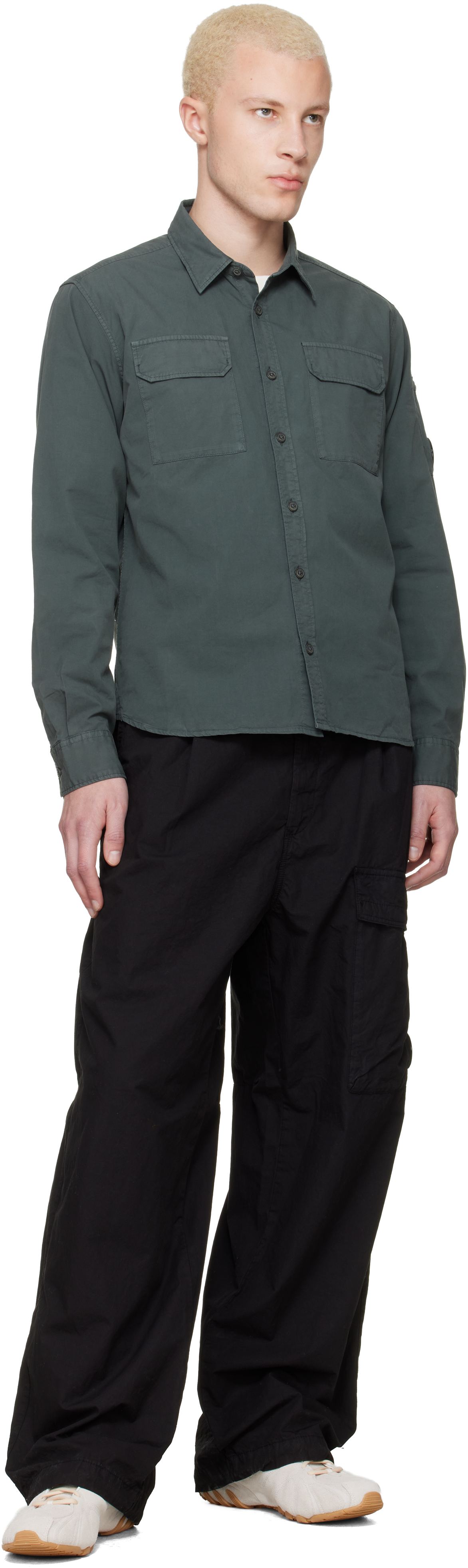 Black Micro-Reps Boxy Leg Pocket Lens Pants