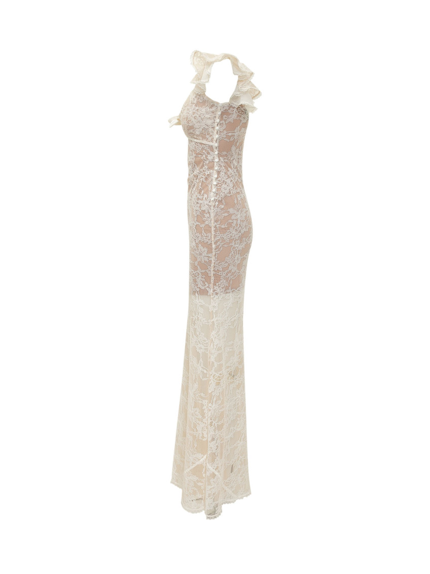 White Lace Square Neck Maxi Dress