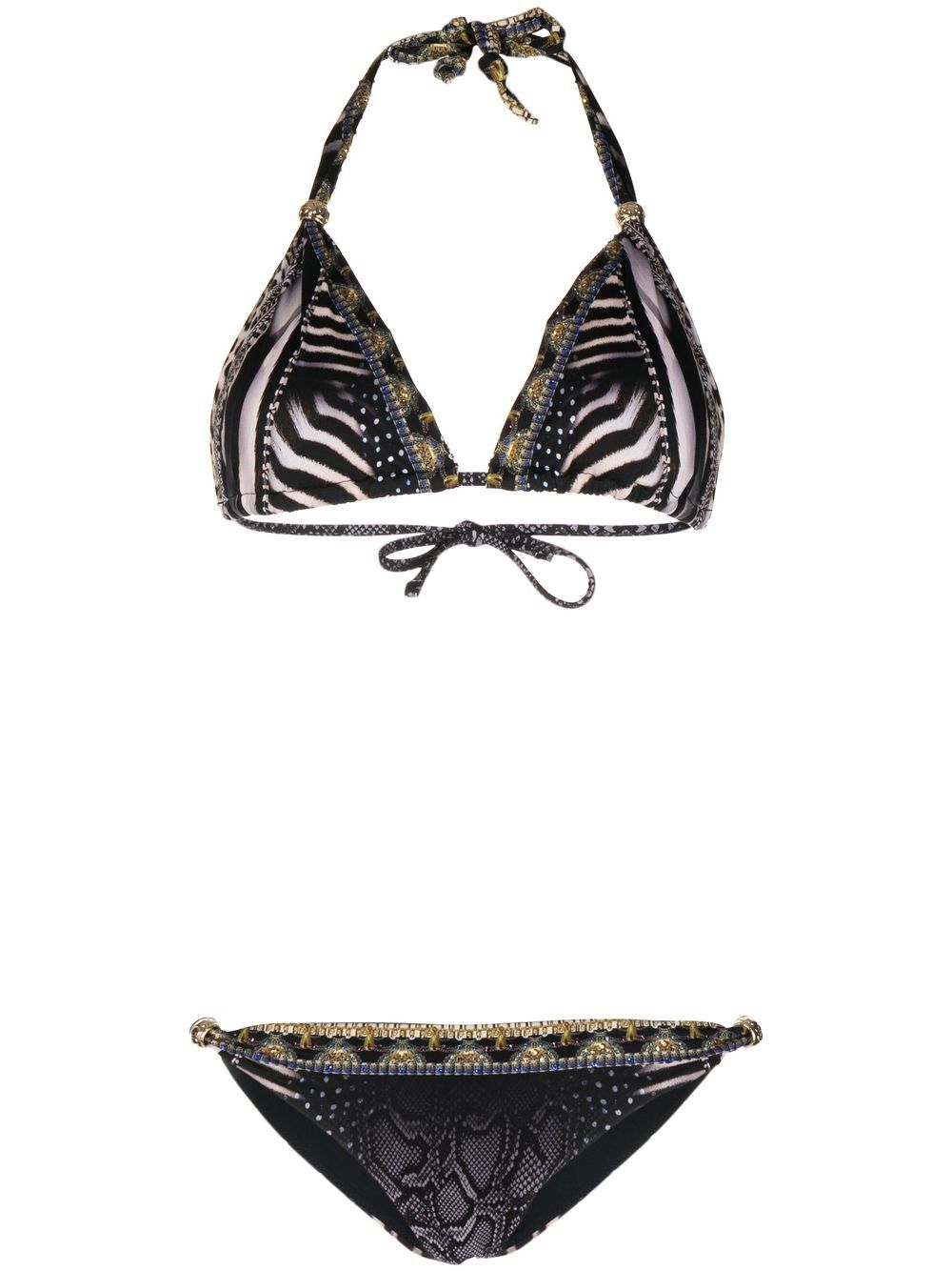 Animal-print halterneck bikini - Black