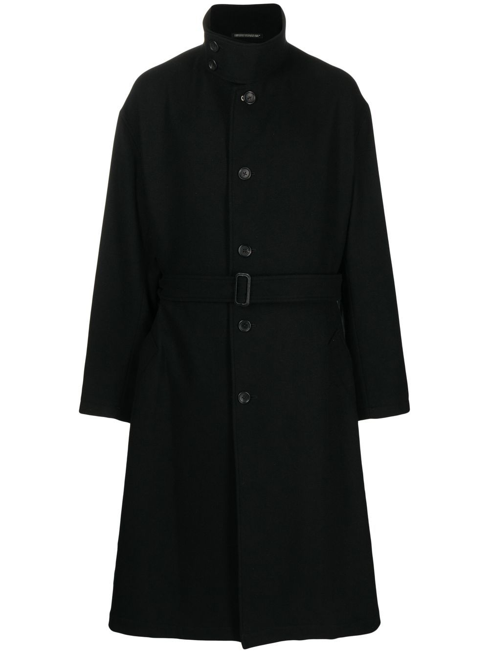 Belted-waist single-breasted coat - Black