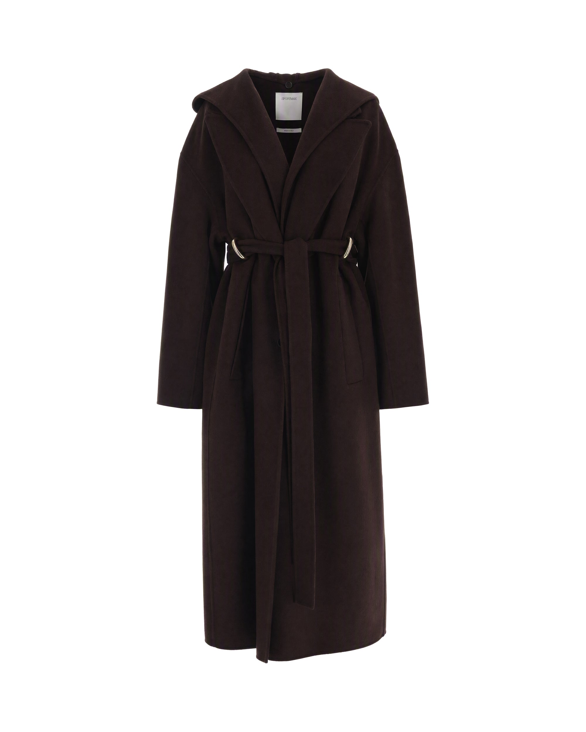 Virgin Wool Hooded Coat — Brown