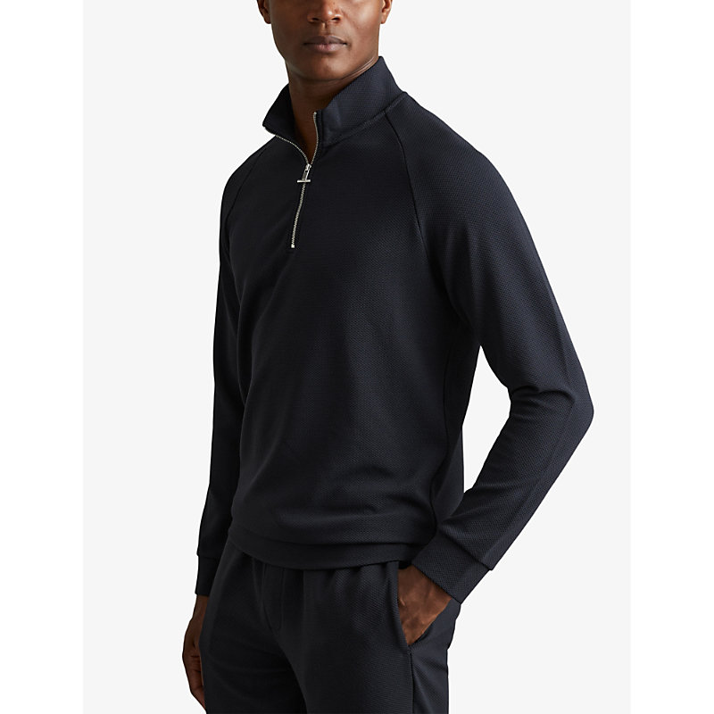 Mens Navy Illinois Half-zip Regular-fit Stretch-woven Jumper