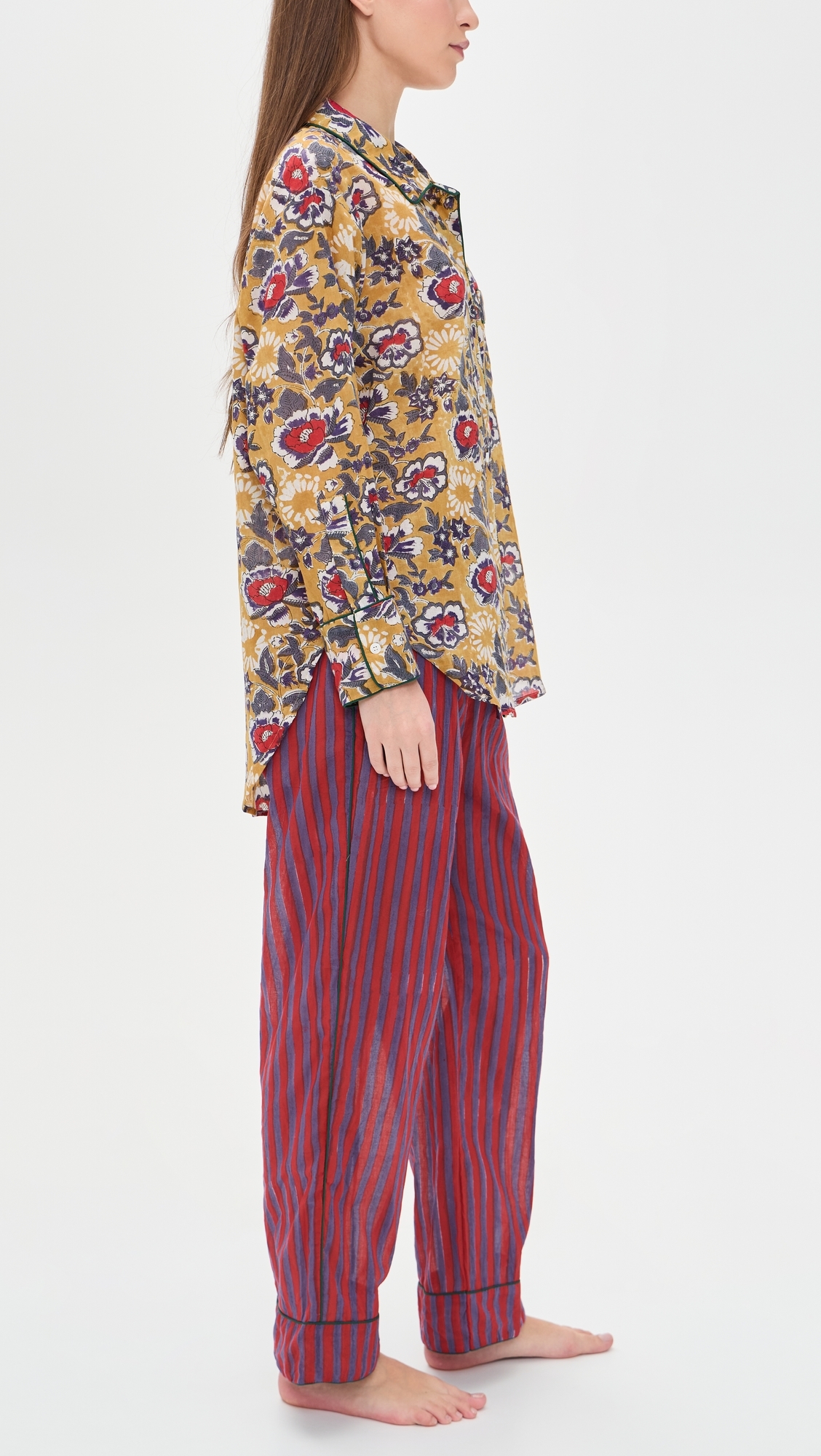 Long Pajama Set Purple & Burgundy Flowers