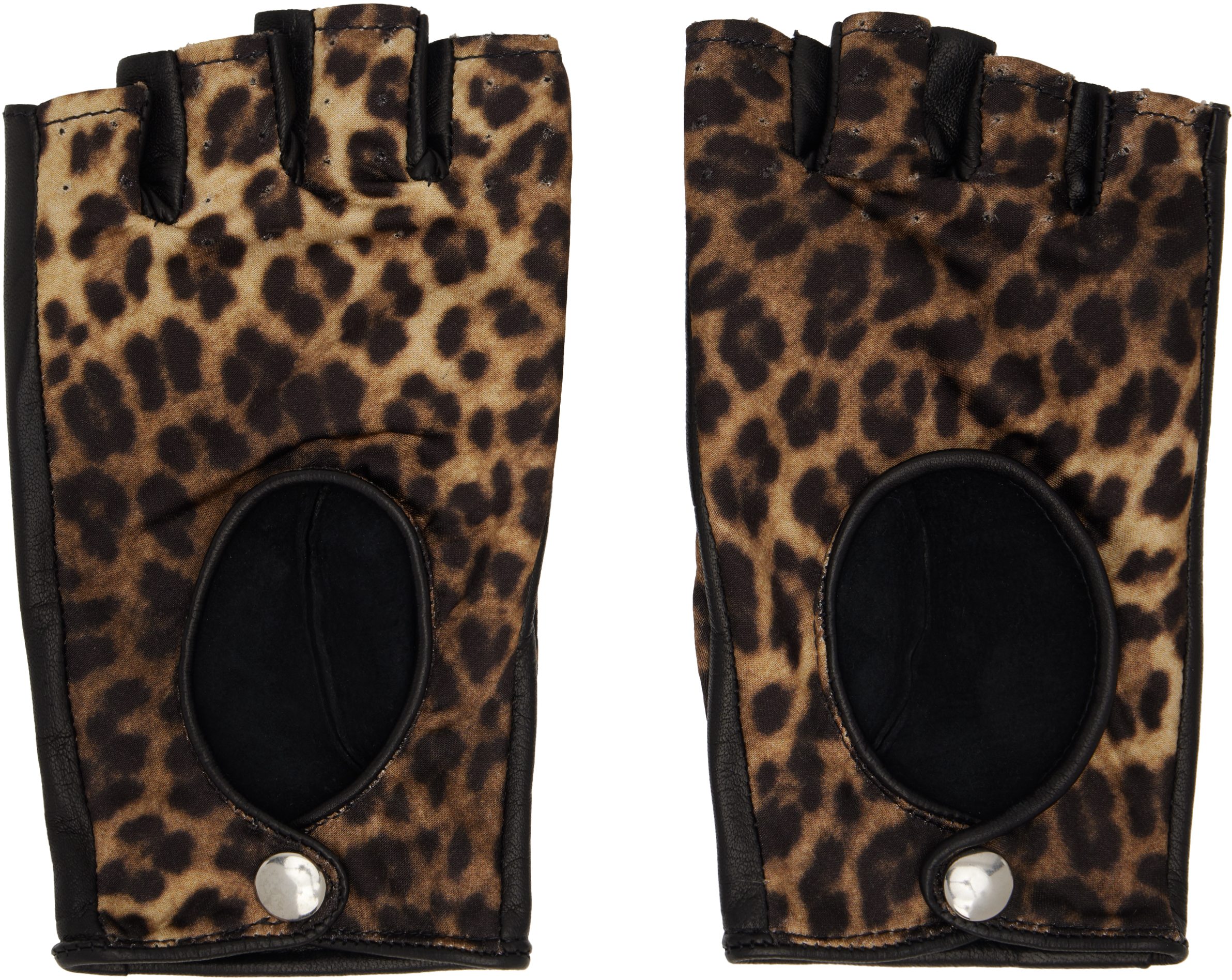 Black & Beige Open Finger Driving Gloves