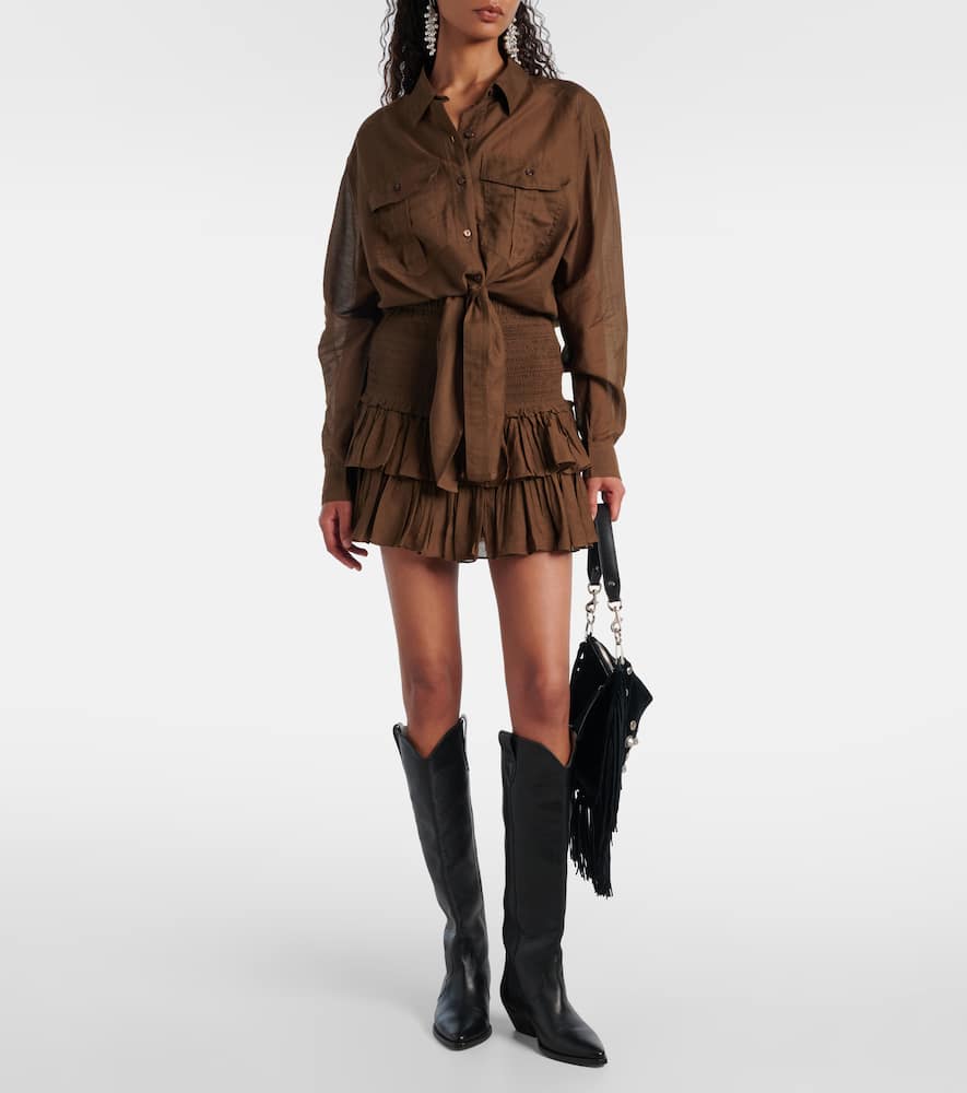 Naomi smocked cotton-blend miniskirt