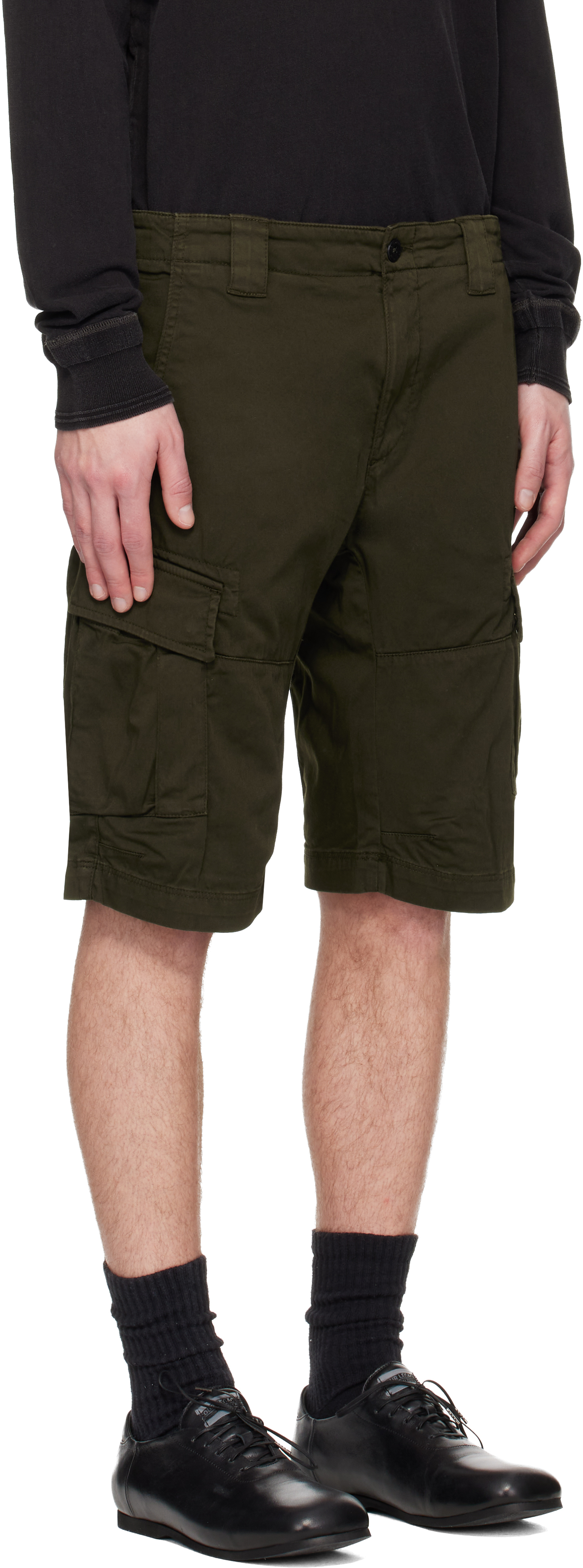 Khaki Stretch Sateen Cargo Lens Shorts