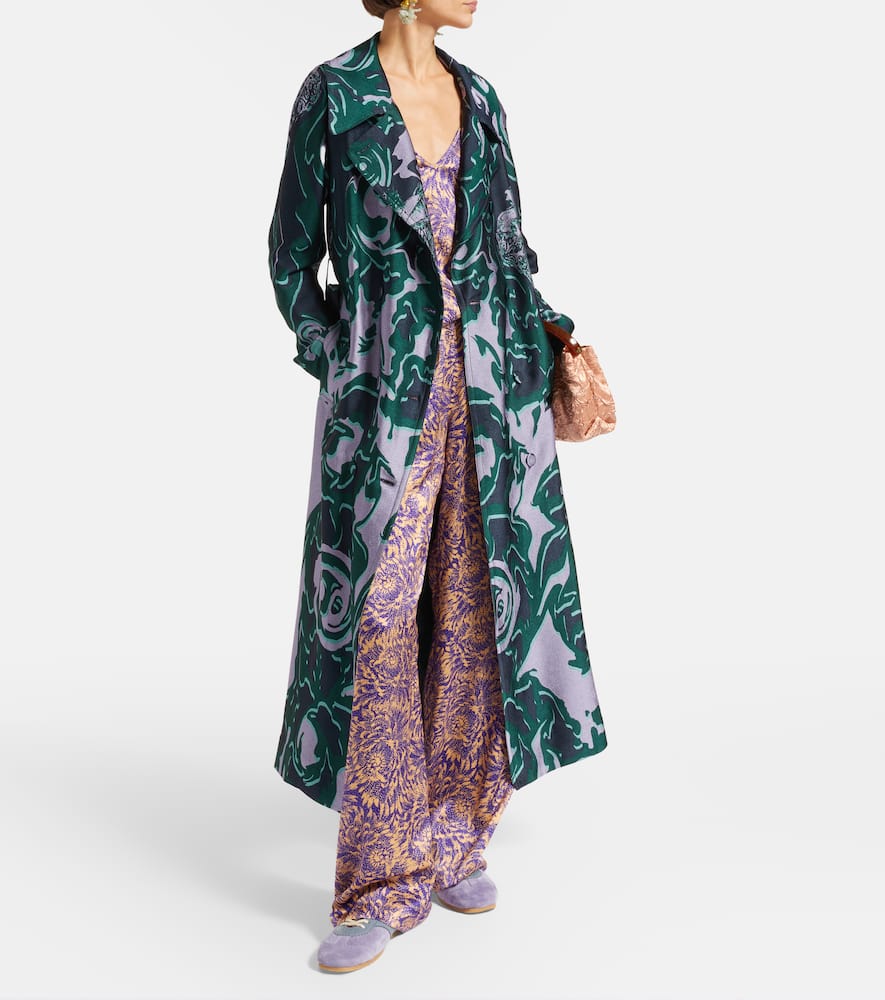 Floral silk satin wide-leg pants