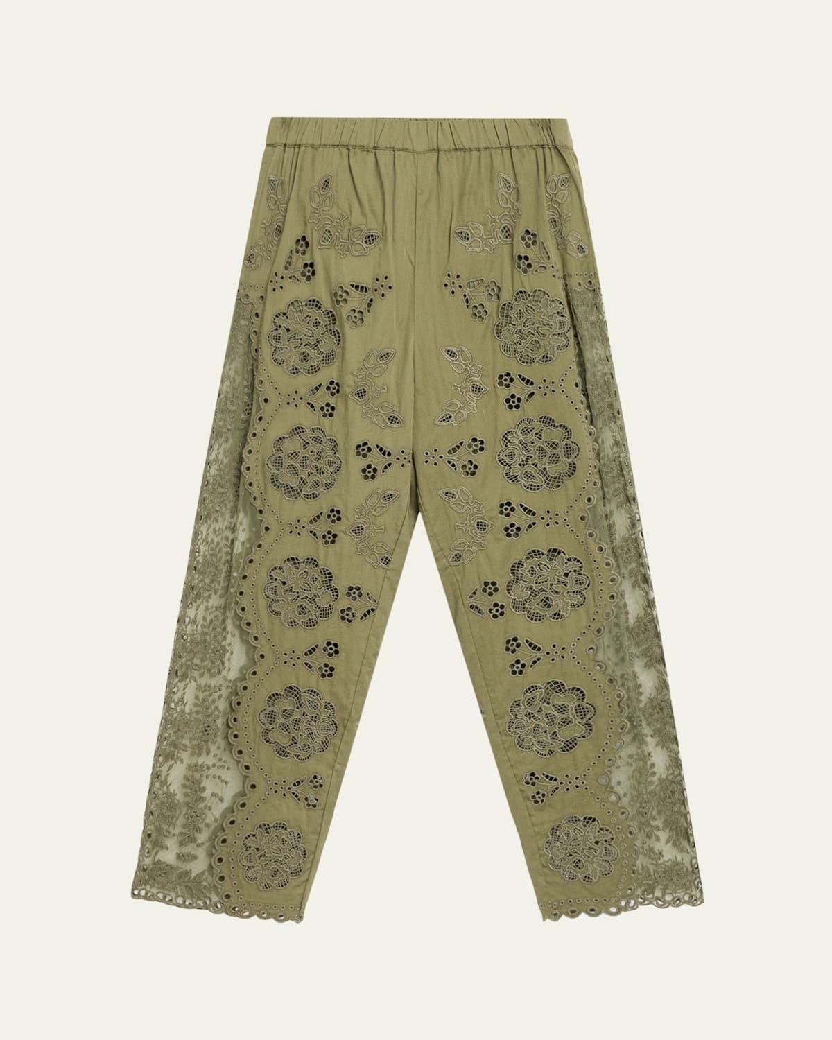 Gardener Embroidered Lace-Panel Pants