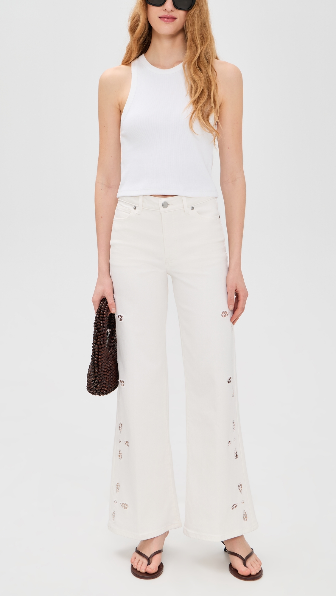 Good Waist Palazzo Embroidered Jeans White