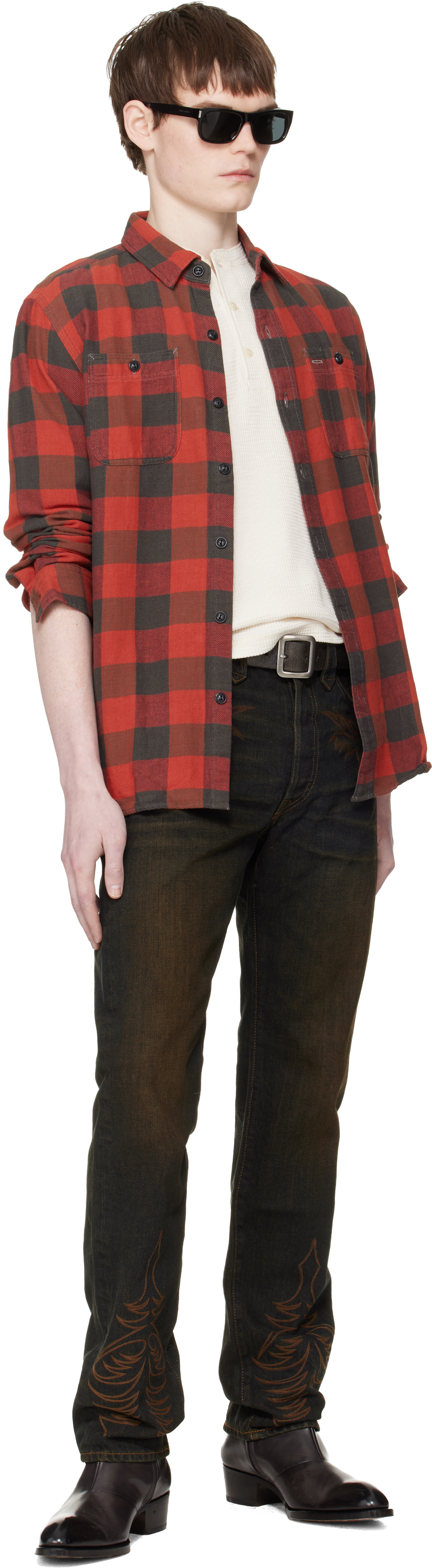 Red & Black Plaid Twill Work Shirt