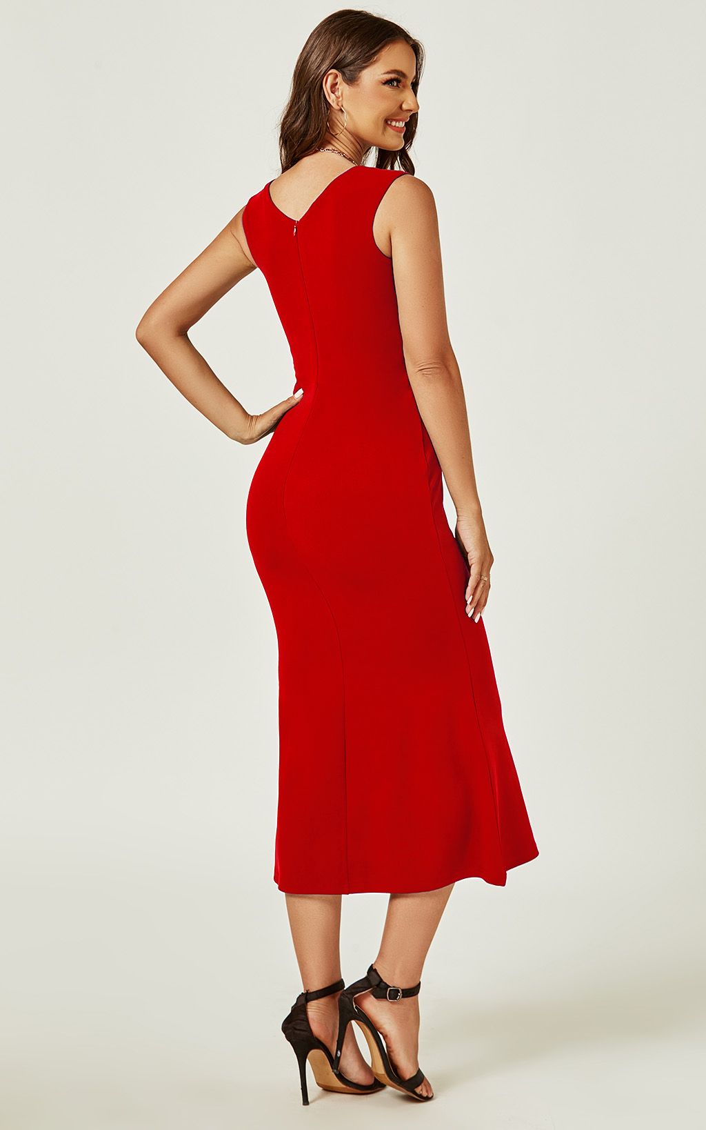 FS Collection Women's Bardot Pleated Midi Dress In Red | : Mediu