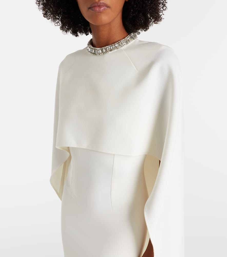 Crystal-embellished caped crêpe gown