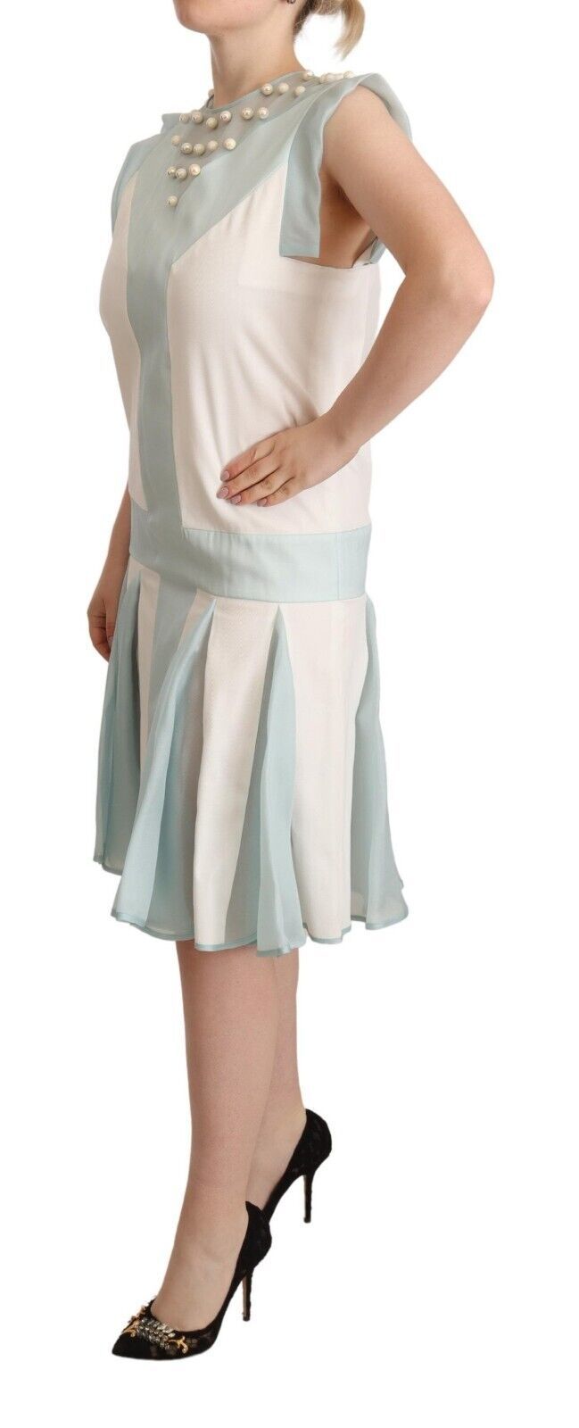 Faux Pearl-Embellished Cotton Dress — Multicolor