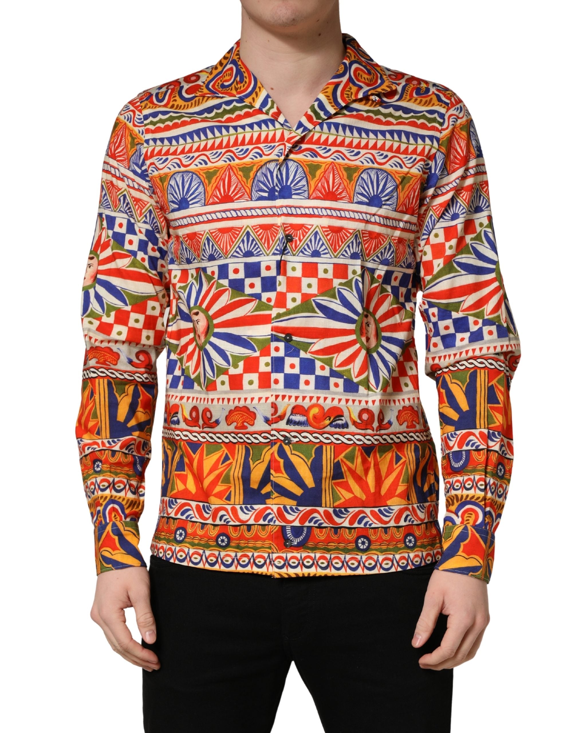 Sicilian Carretto Print Cotton Shirt — Multicolor