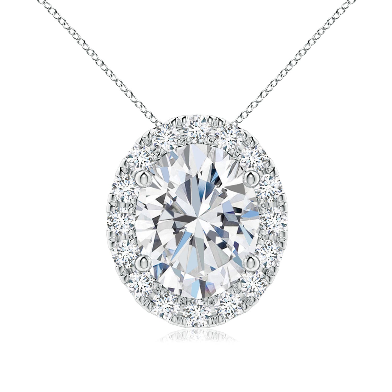 Angara 2.22 CTW Prong-Set Oval Lab-Gown Diamond Halo Pendant in 18K White Gold