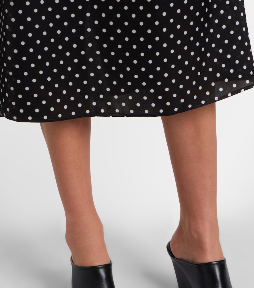 Cutout polka-dot silk midi skirt