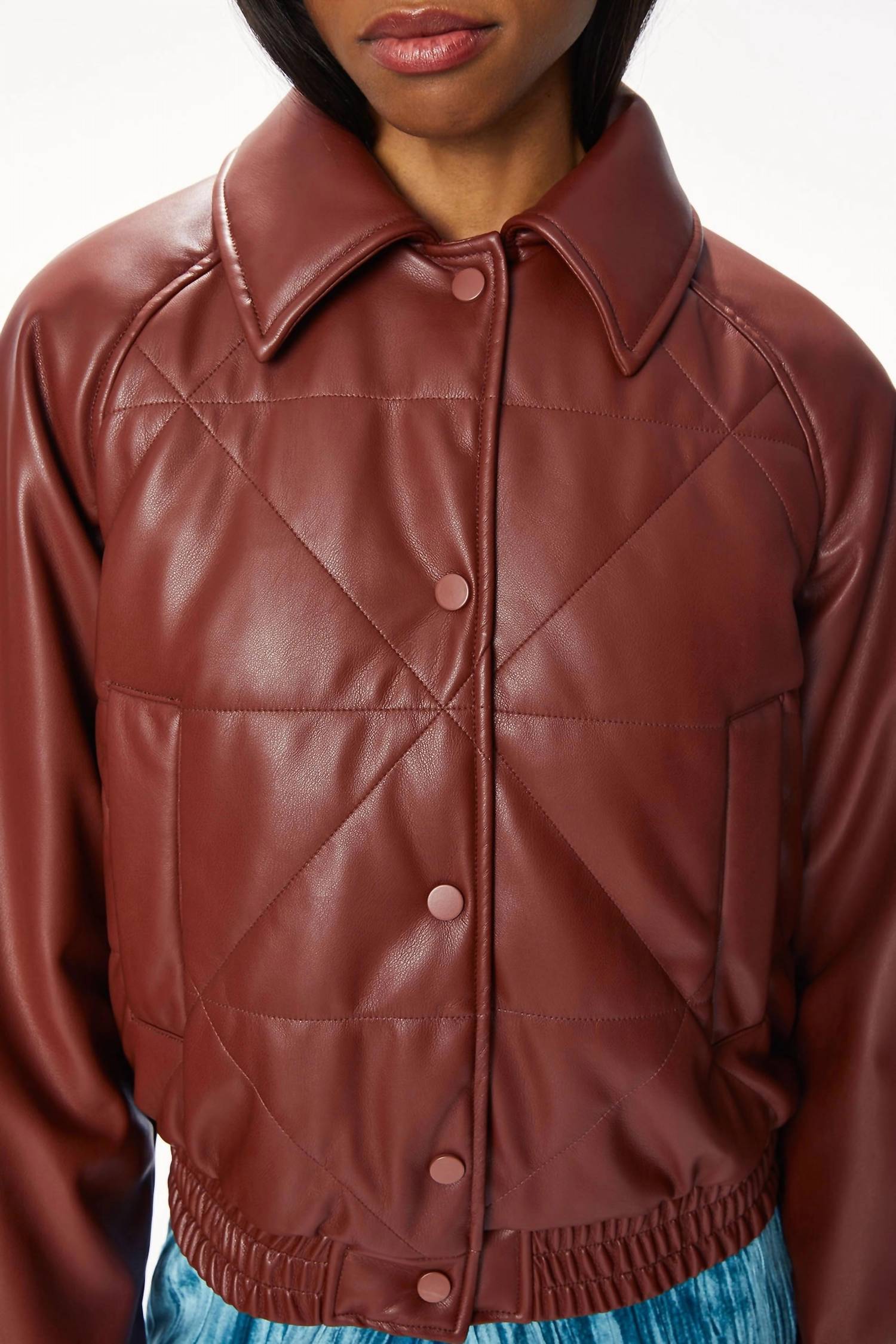 Eco Leather Bomber In Chestnut Brown