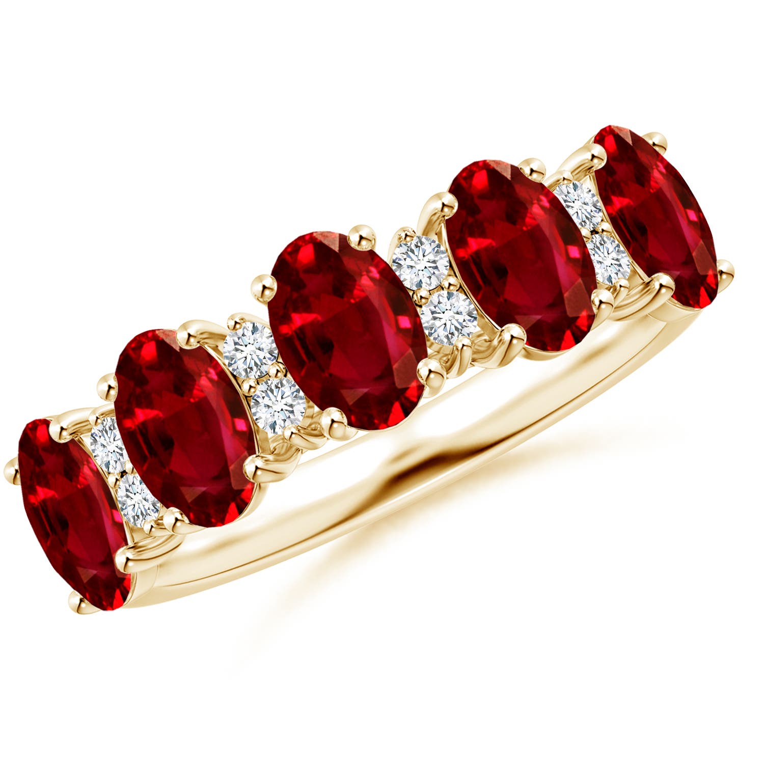 Angara 3.0 Carats Five Stone Ruby and Diamond Wedding Ring in 14K Yellow Gold