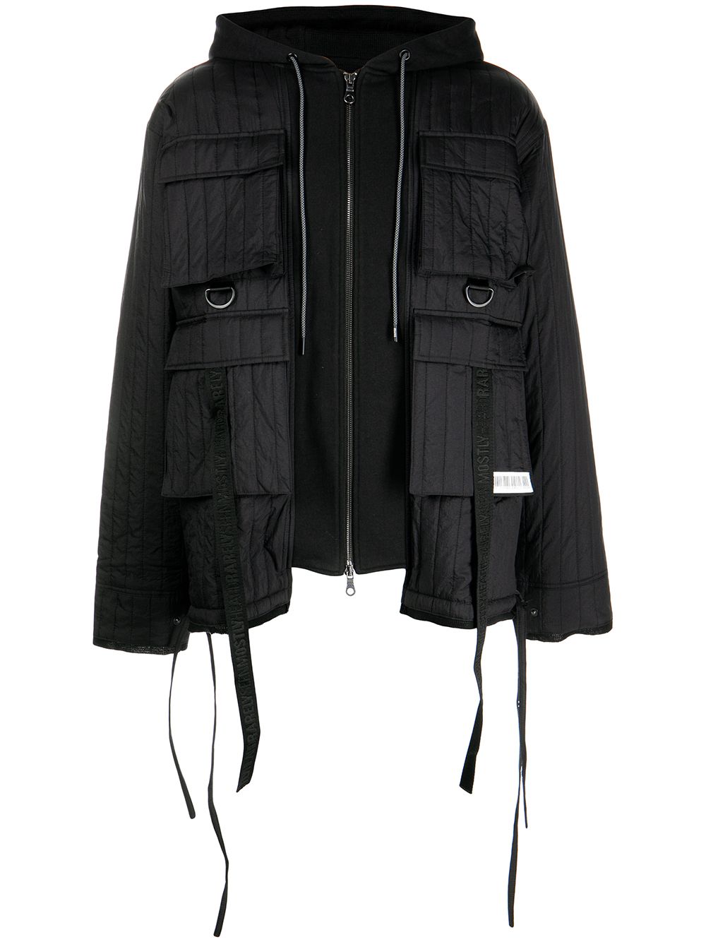 Quilted cargo-pocket hooded jacket - Blue