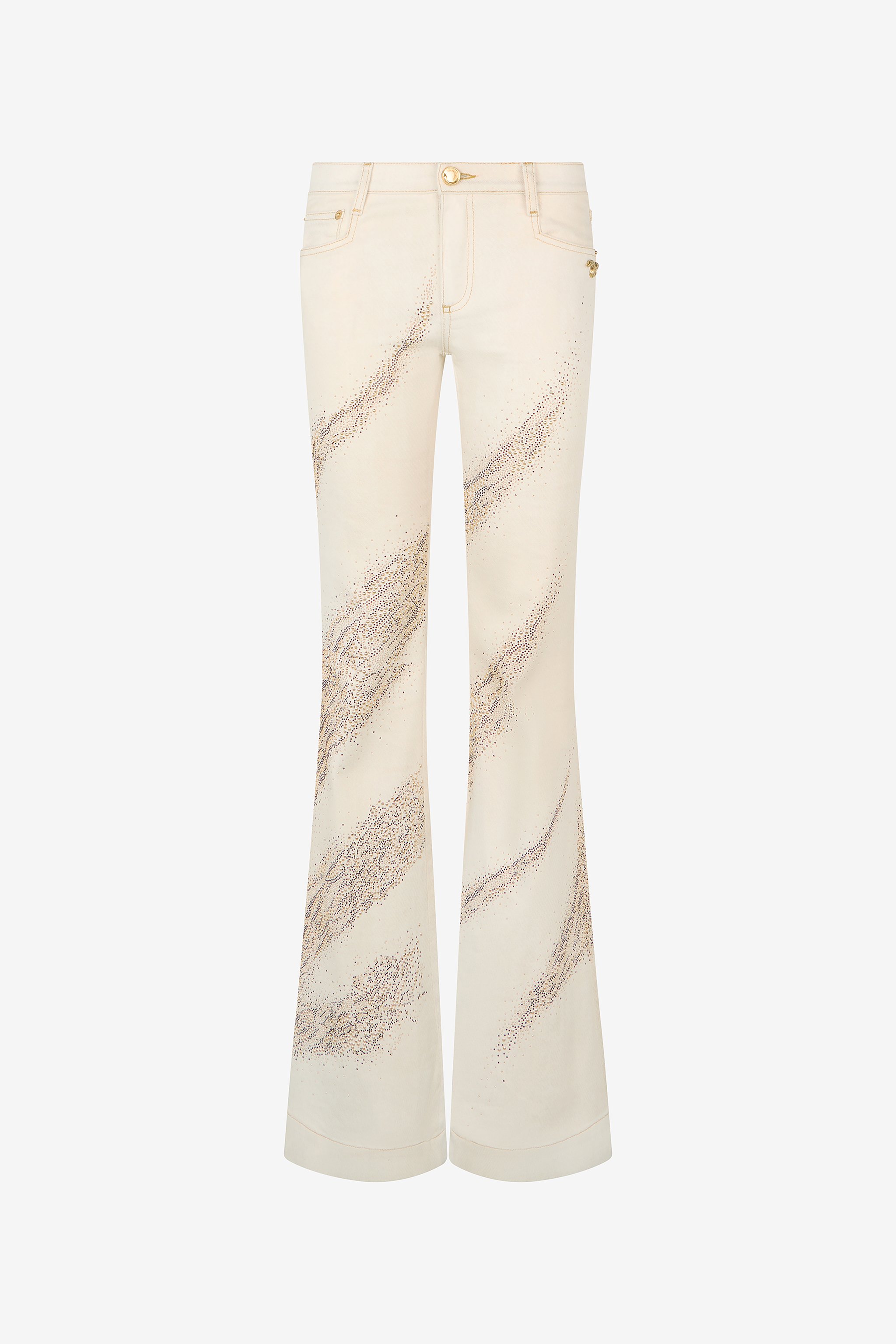 Ivory Flared Jeans With Gold Animal-print Detailing