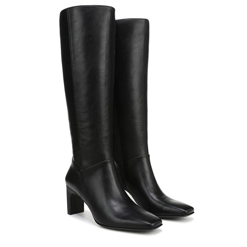 Nona Knee High Boots, Black Faux Leather