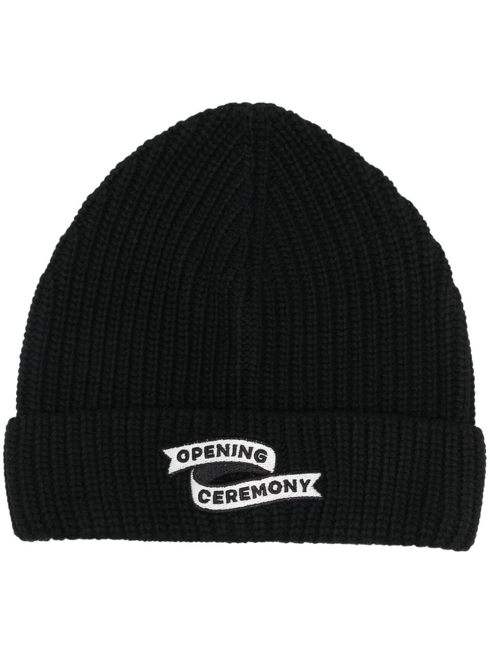 Flag logo knitted beanie hat - Black