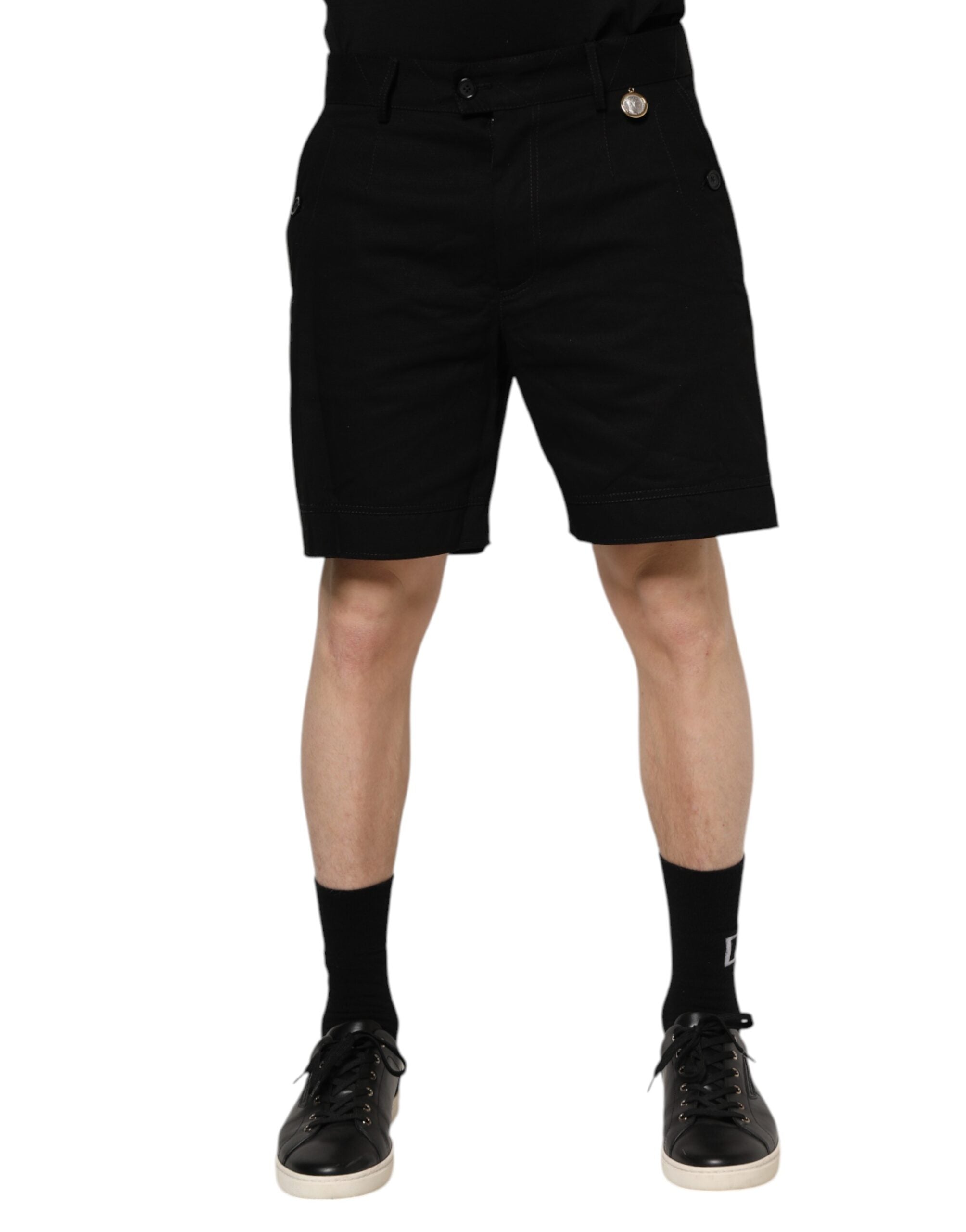 Cotton-Elastane Bermuda Shorts — Black