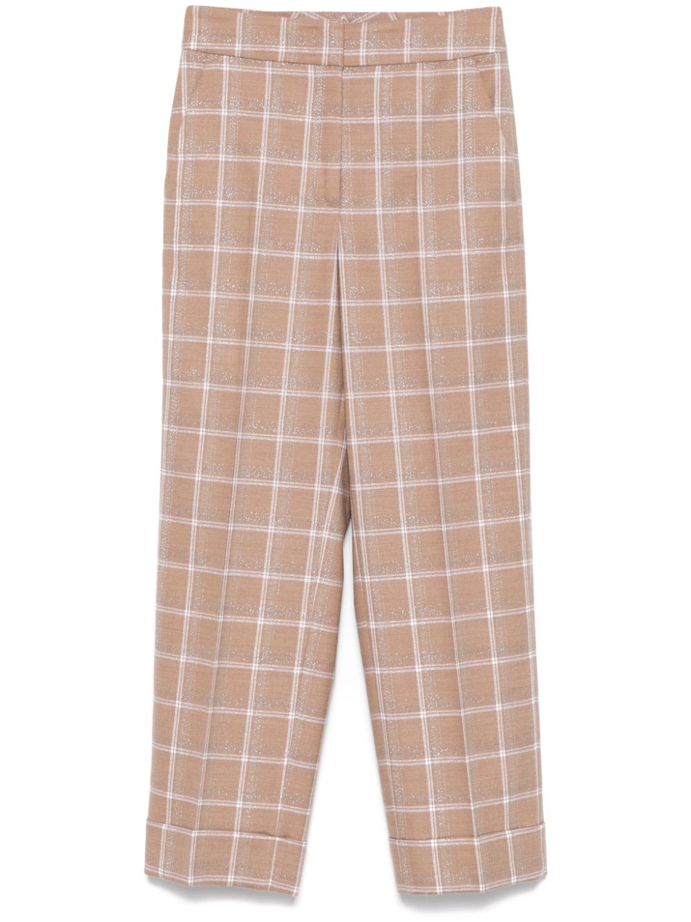 Checked lurex-detail trousers - Brown