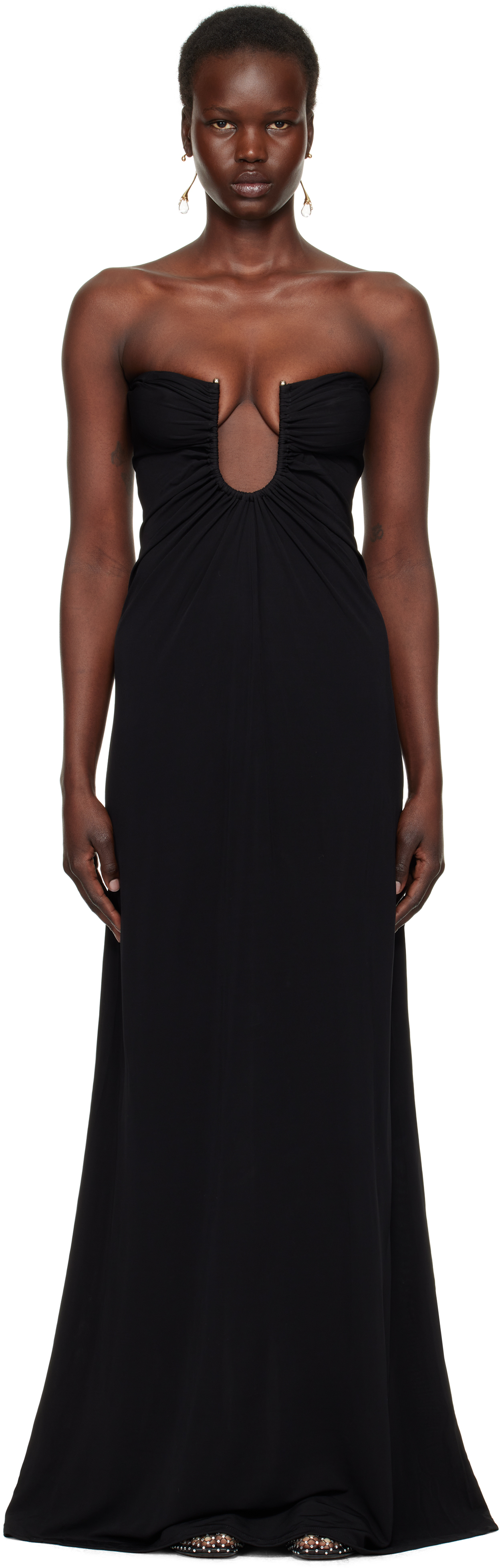 Christopher Esber Black Arced Palm Strapless Maxi Dress