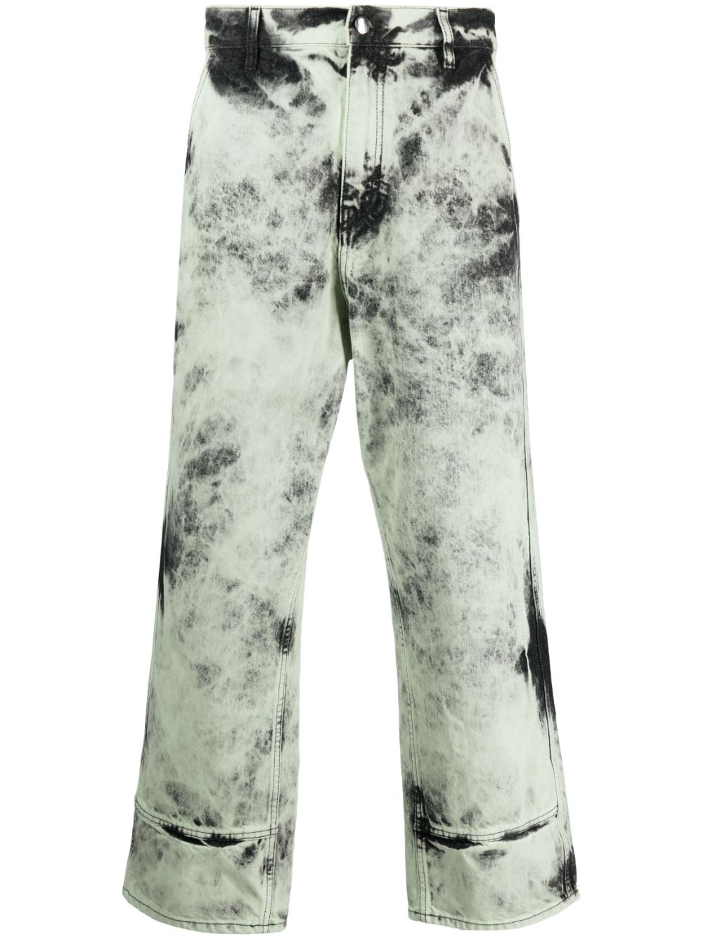 Bleached-effect wide-leg jeans - Green