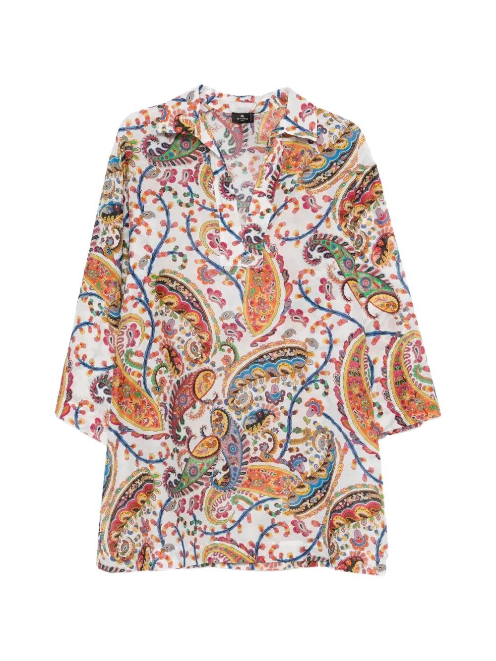 Paisley-Print V-Neck Beach Kimono Shirt