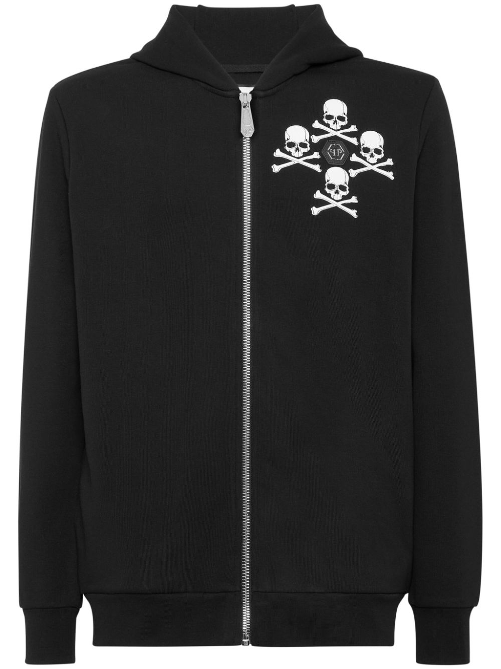 Skull-print cotton-blend hoodie - Black