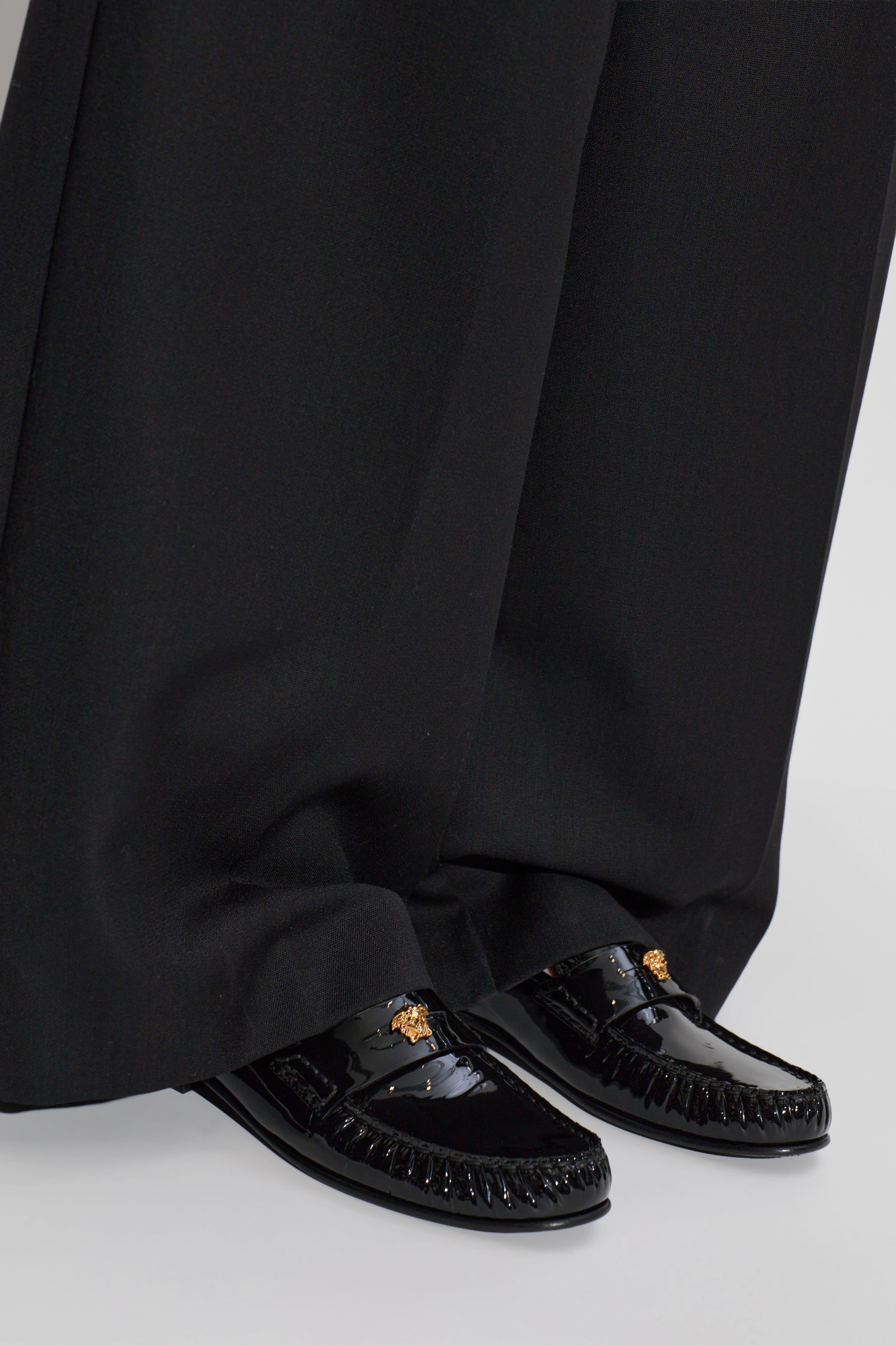 Leather Loafers With A Medusa Head, Women's, Black