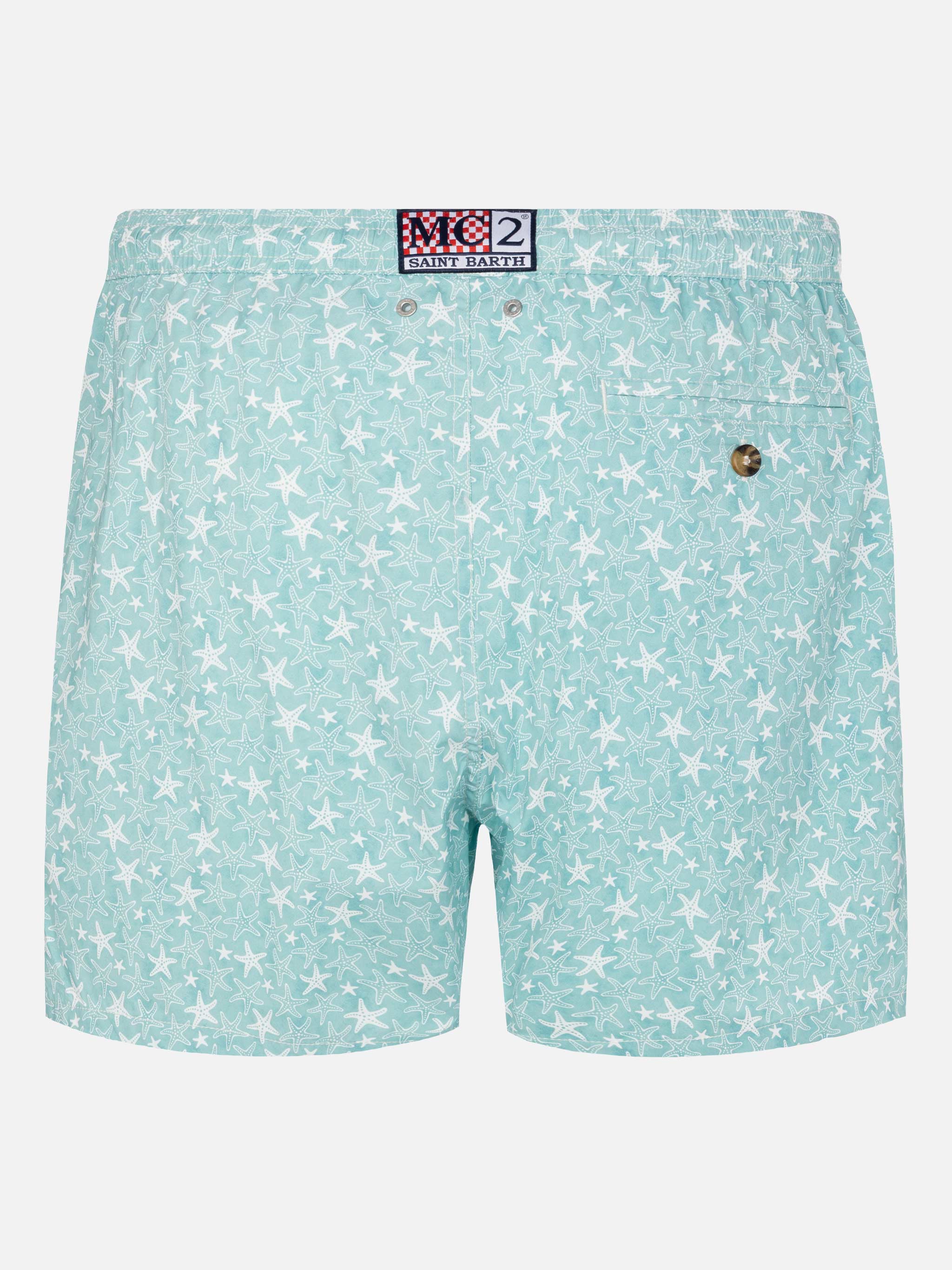 Comfort Light Swim Shorts With Tropical Shell Print Green Swimshort - Men