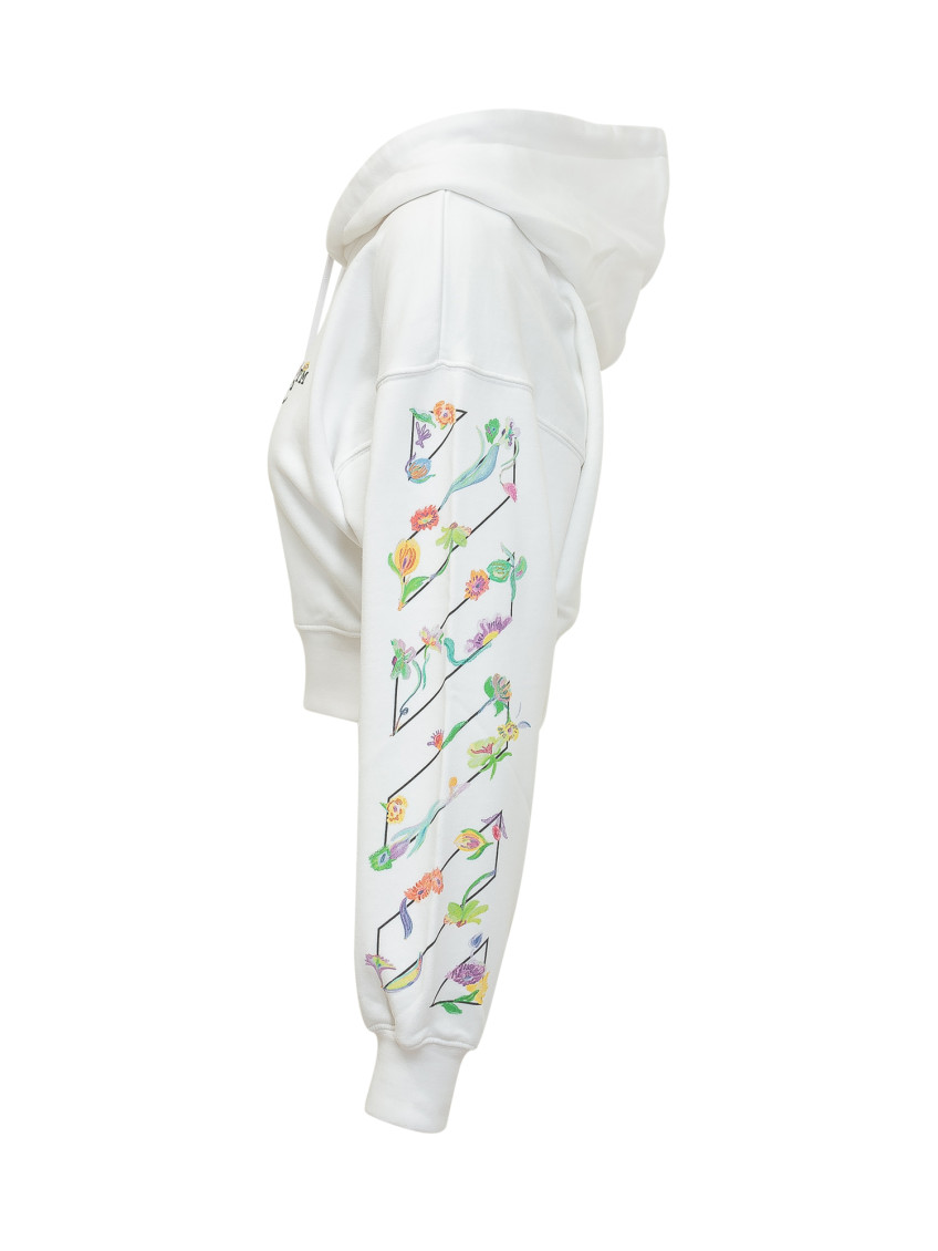 White Floral Hood Sweatshirt