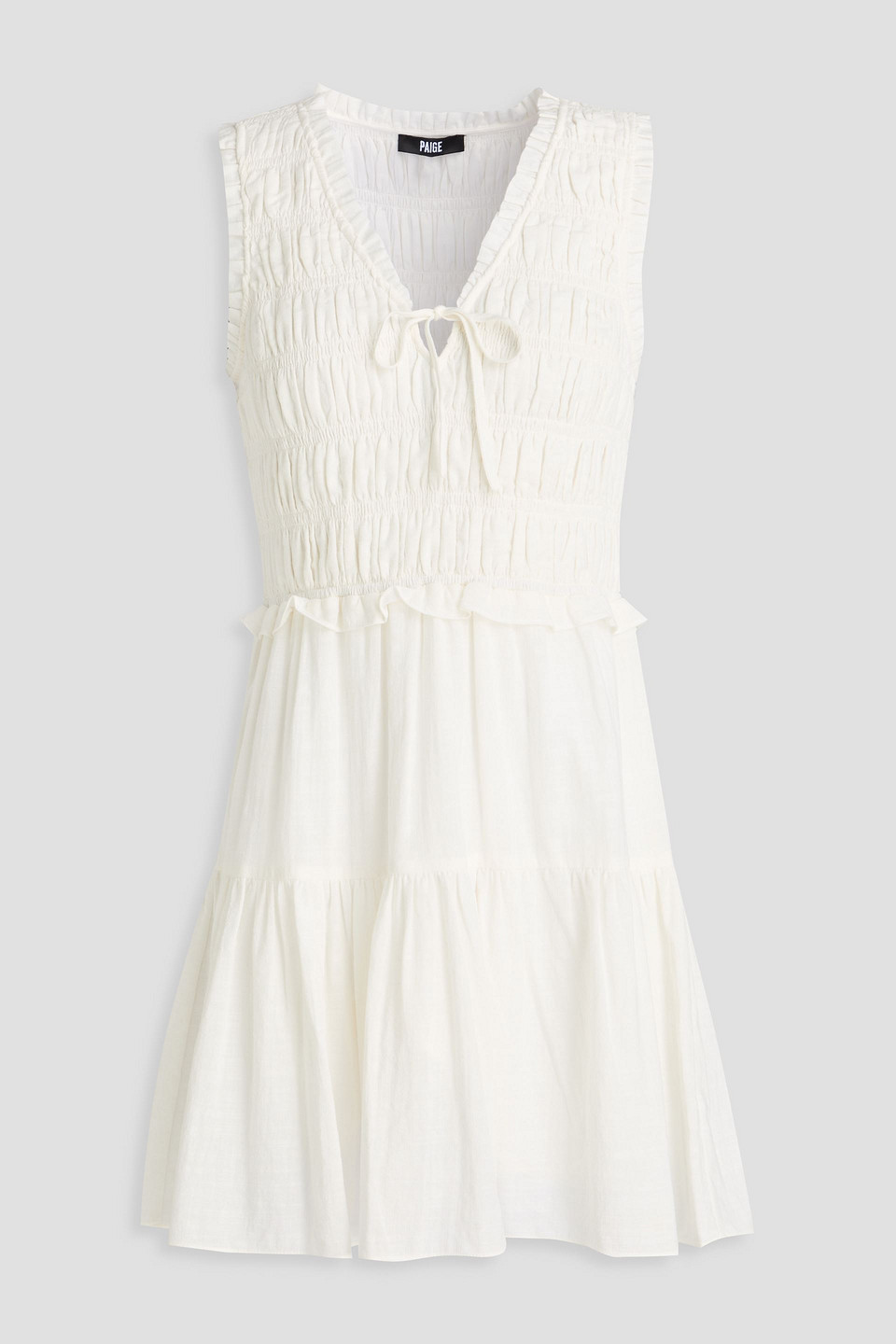 Shirred linen-blend gauze mini dress - White - US 4