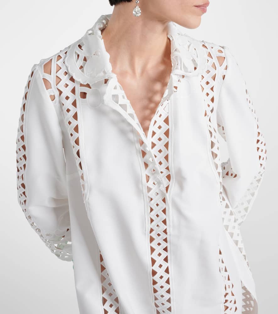 Floral trellis guipure lace-trimmed tunic