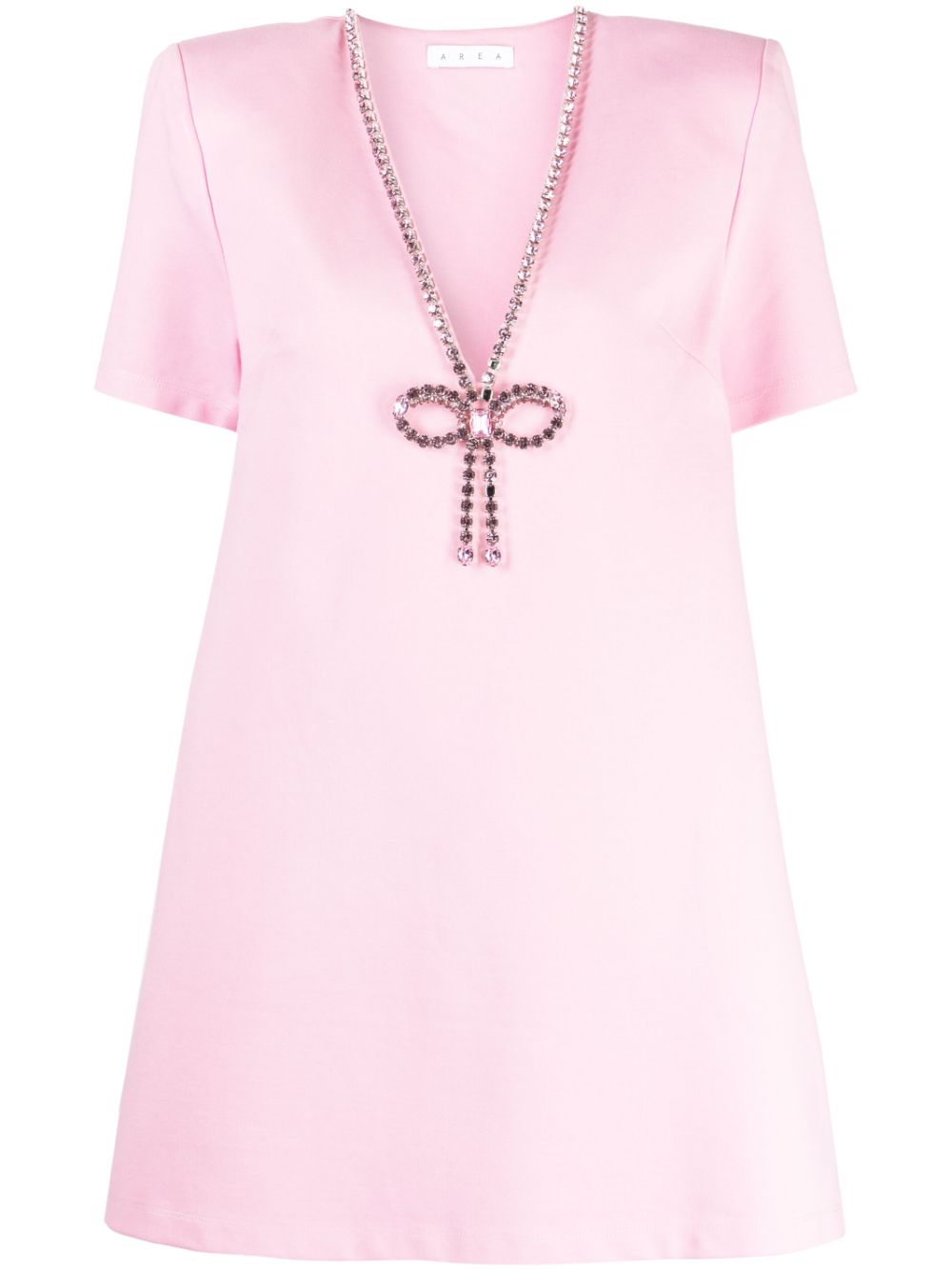 Crystal bow V-neck minidress - Black