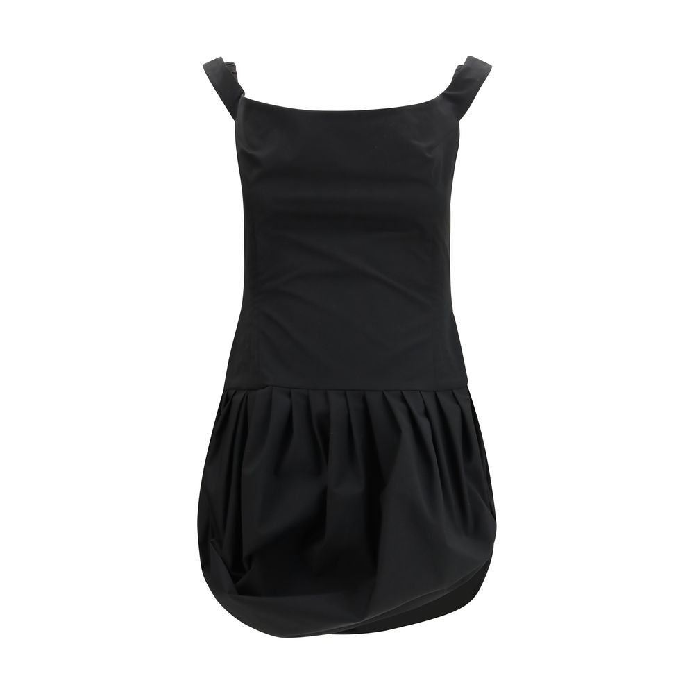 Bubble-Skirt Puffed Dress — Black