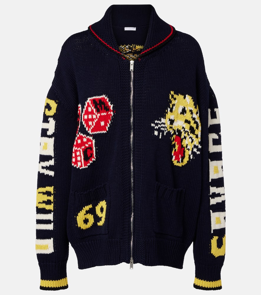 Intarsia cotton zip-up cardigan