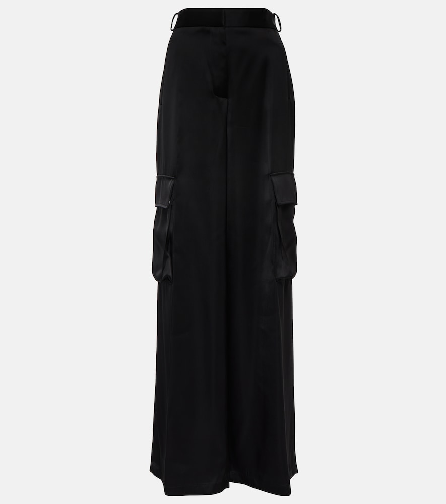 High-rise wide-leg satin cargo pants