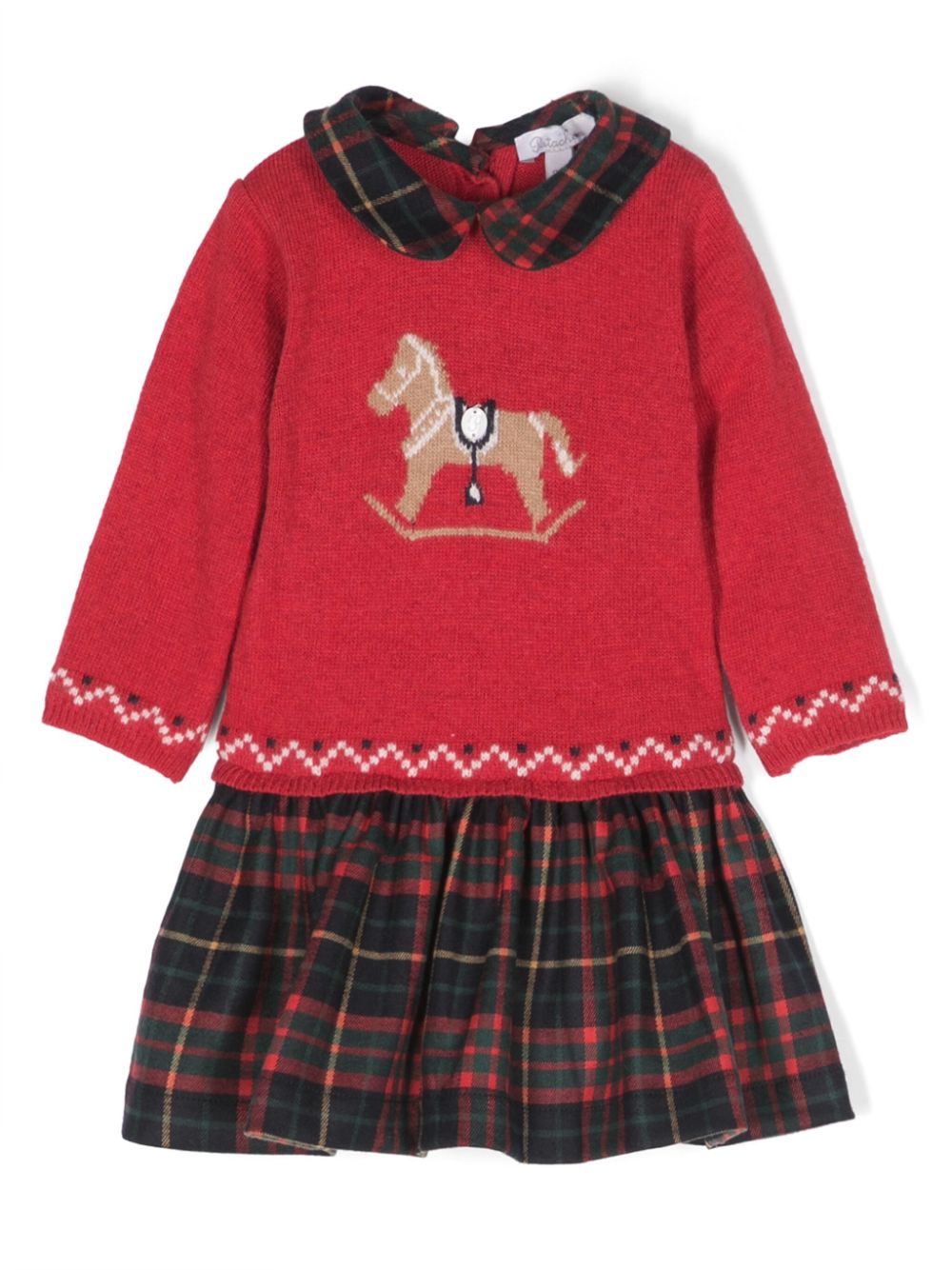 Patterned intarsia-knit layered dress