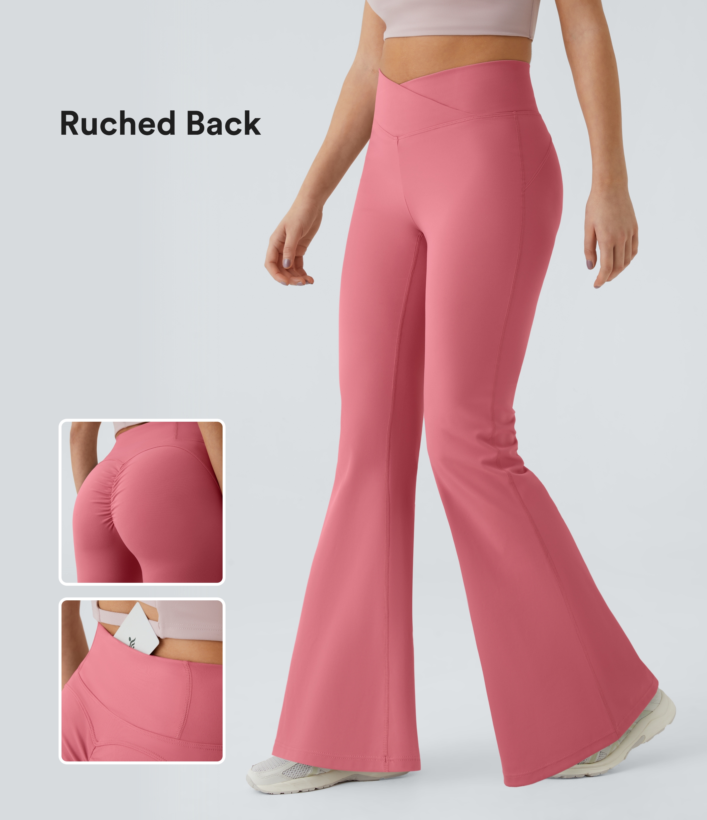 Halara High Waisted Crossover Pocket Ruched Butt Lifting Yoga Leggings - Candy Pink