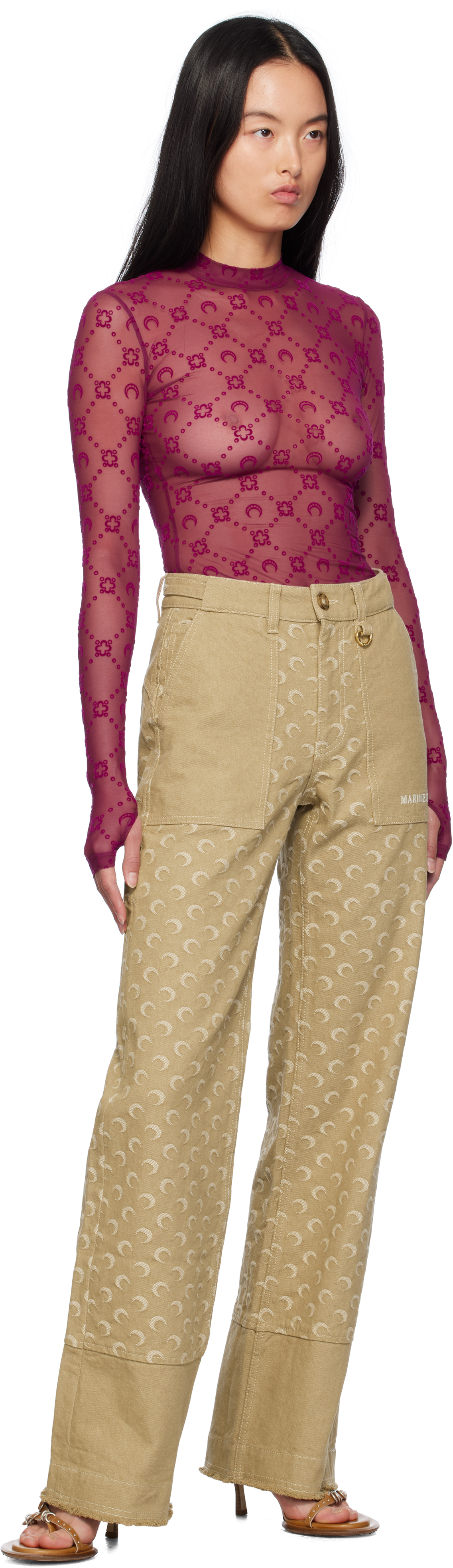 Marine Serre Purple Moonogram Mesh Flock Second Skin Top