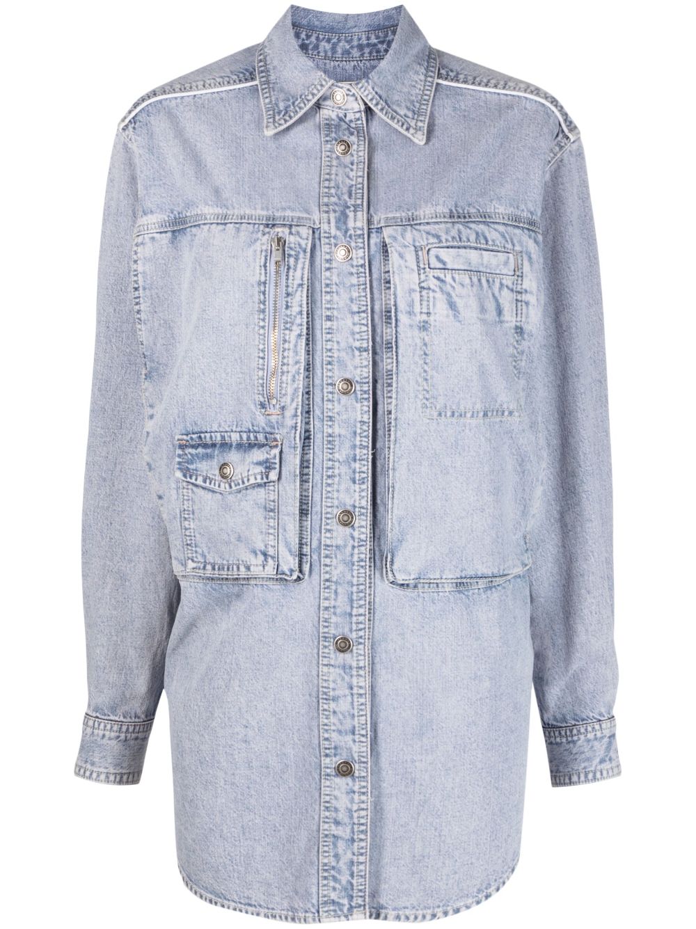 Cotton-hemp blend chambray shirt jacket - Blue