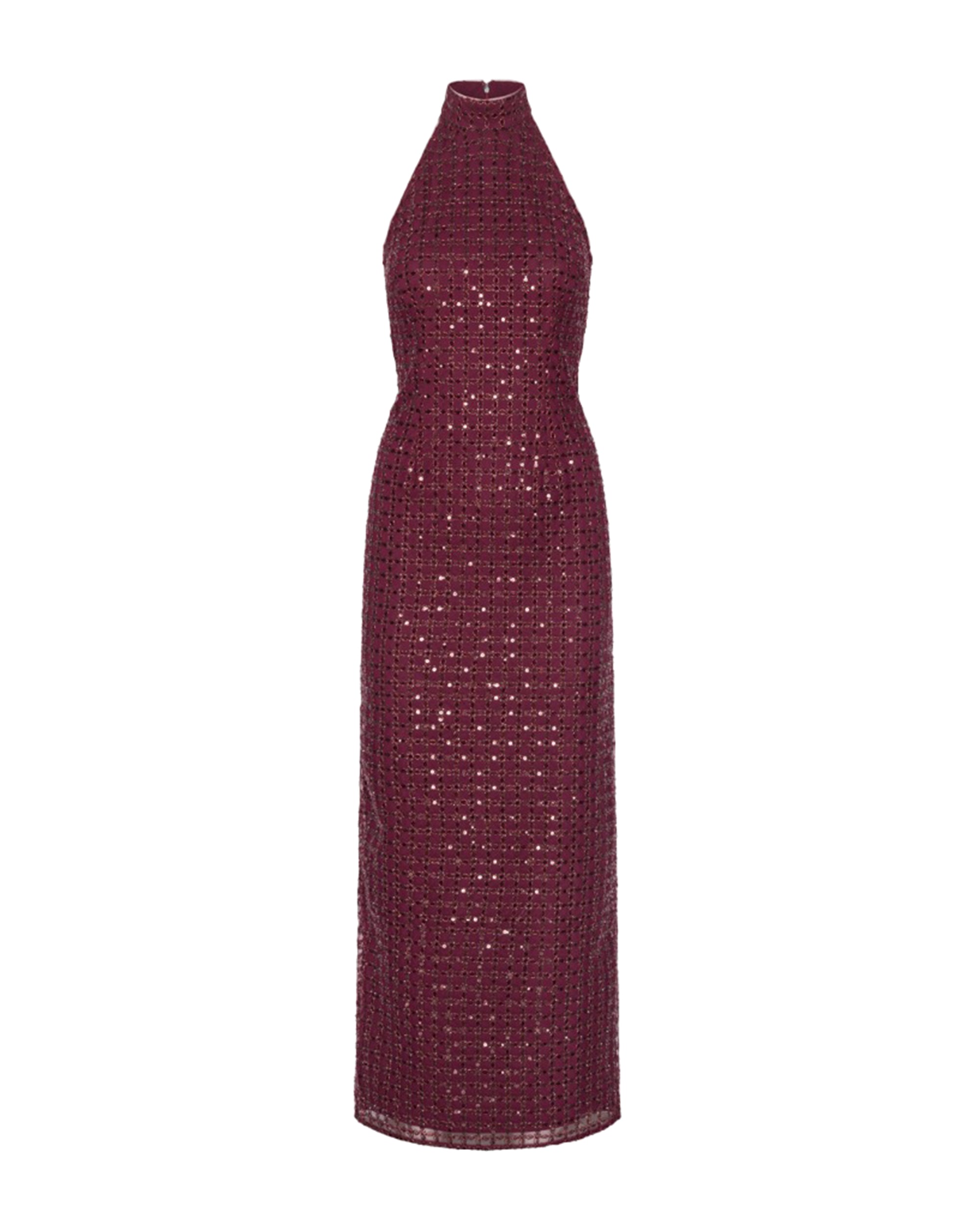 Beaded and Sequined Maxi Dress — Burgundy