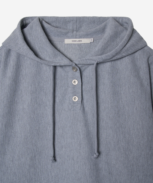 DEV:10 Waffle Henley Neck Hoodie T-Shirt_Melange Gray