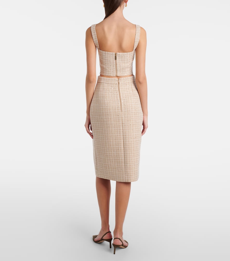 Checked sequined tweed midi skirt